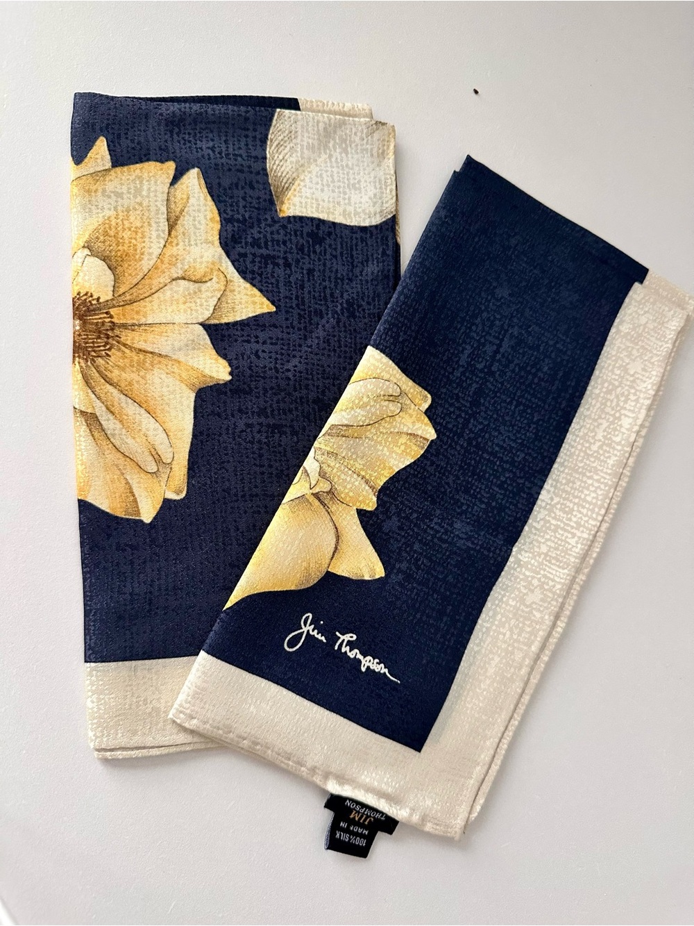 100% silk of Thompson Floral Scarves with Yellow Blooms, set of two